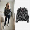 Next Black and White Patterned Zip-Up Jacket Blazer Size 16