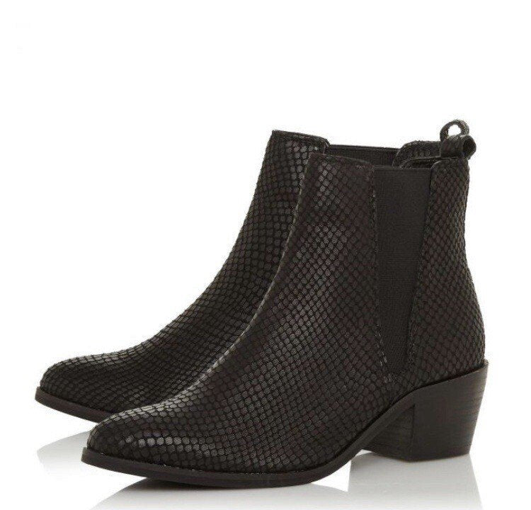 Dune London Black Reptile Print Leather Western Chelsea Boots Size 5 UK / 38 EU