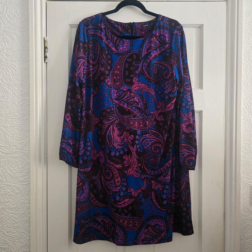 Roman Purple Women's Paisley Print Long Sleeve Dress Size 18