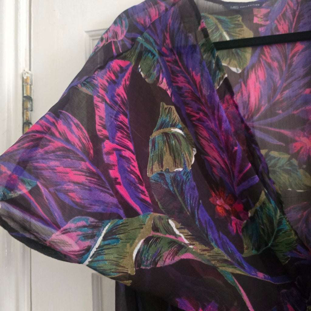 M&S Collection Medium Floral Twist Front Sheer Kaftan Holiday Lightweight Size M