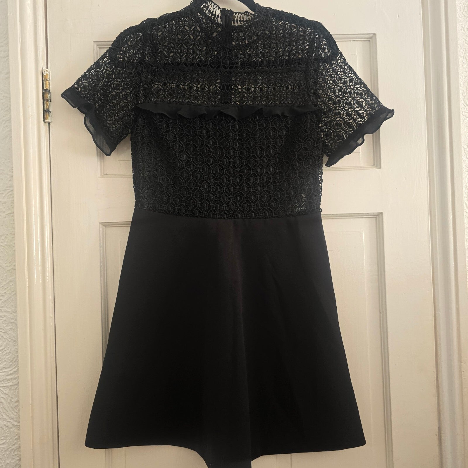 Zara Woman Black Lace and Solid Mini Dress, a line, skater, size M
