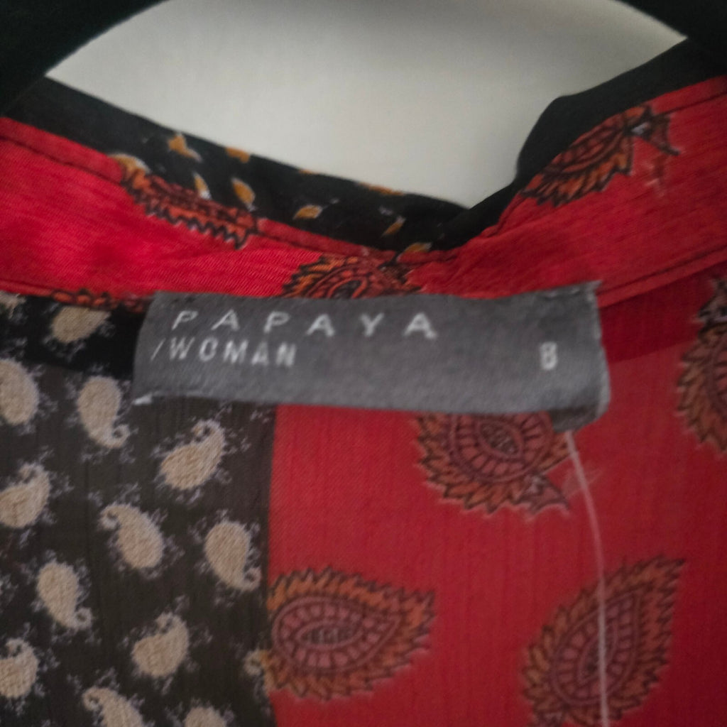 Papaya Woman Size 8 Red and Black Patterned Midi Shirt Button Dress BNWT