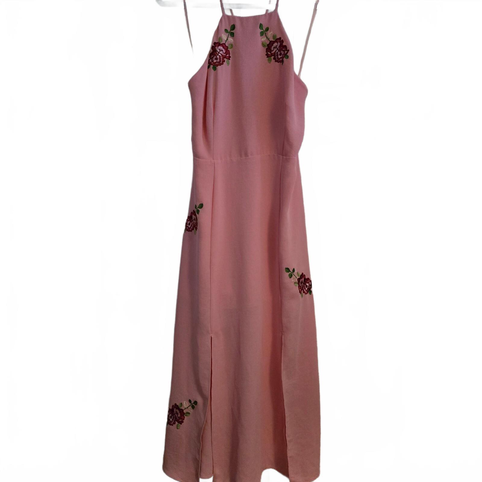 Topshop Pink Embroidered Floral Midi Dress UK 12, front splits, wedding, party