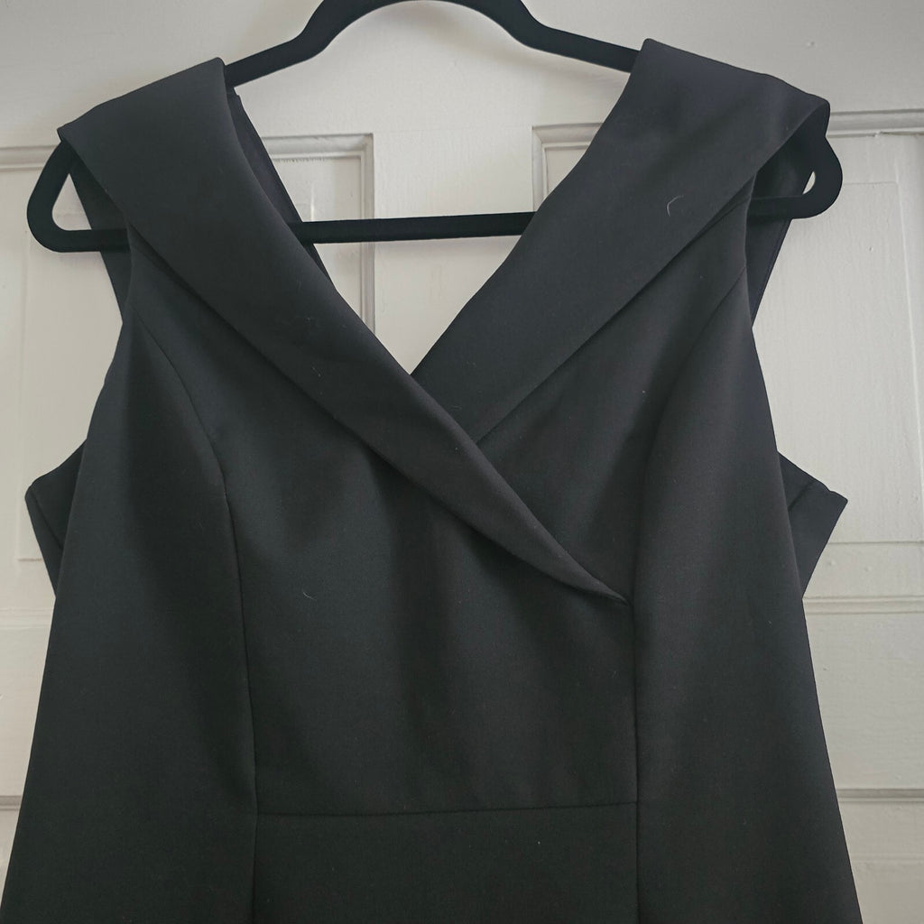 M&S Collection Black Sleeveless V-Neck Formal Business Tailored Midi Dress UK 14