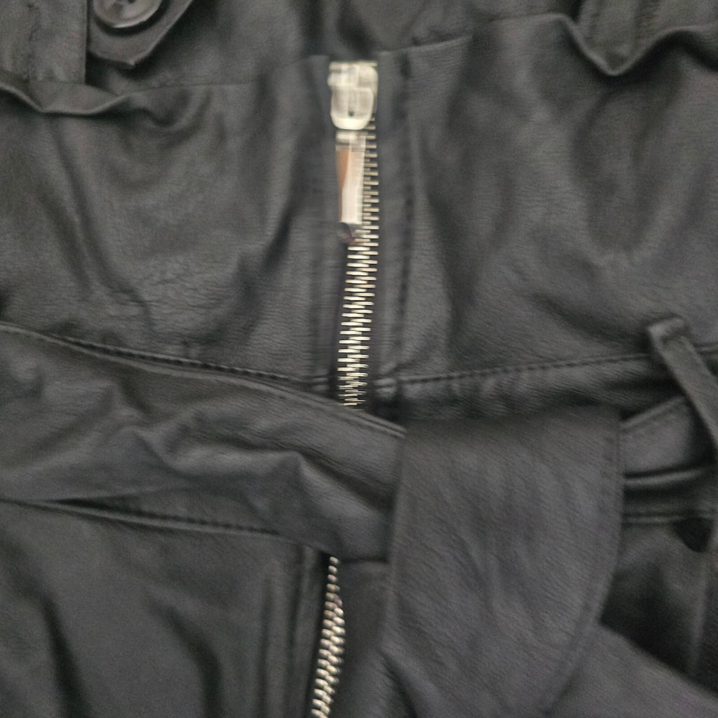 Little Madam Black Faux Leather Dungaree Overalls, Size S, high waisted stretch
