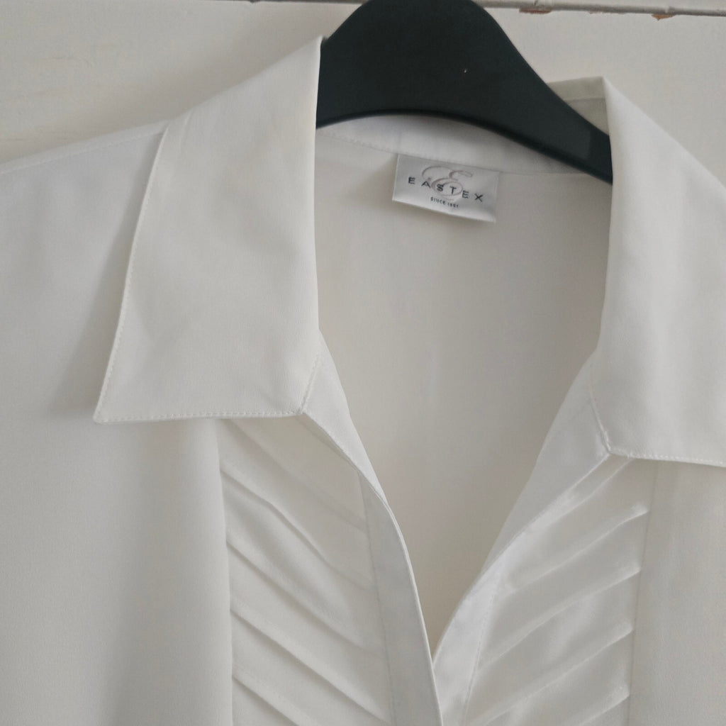Eastex White Pleated Front Blouse Shirt UK 12 EU 38 100% Polyester