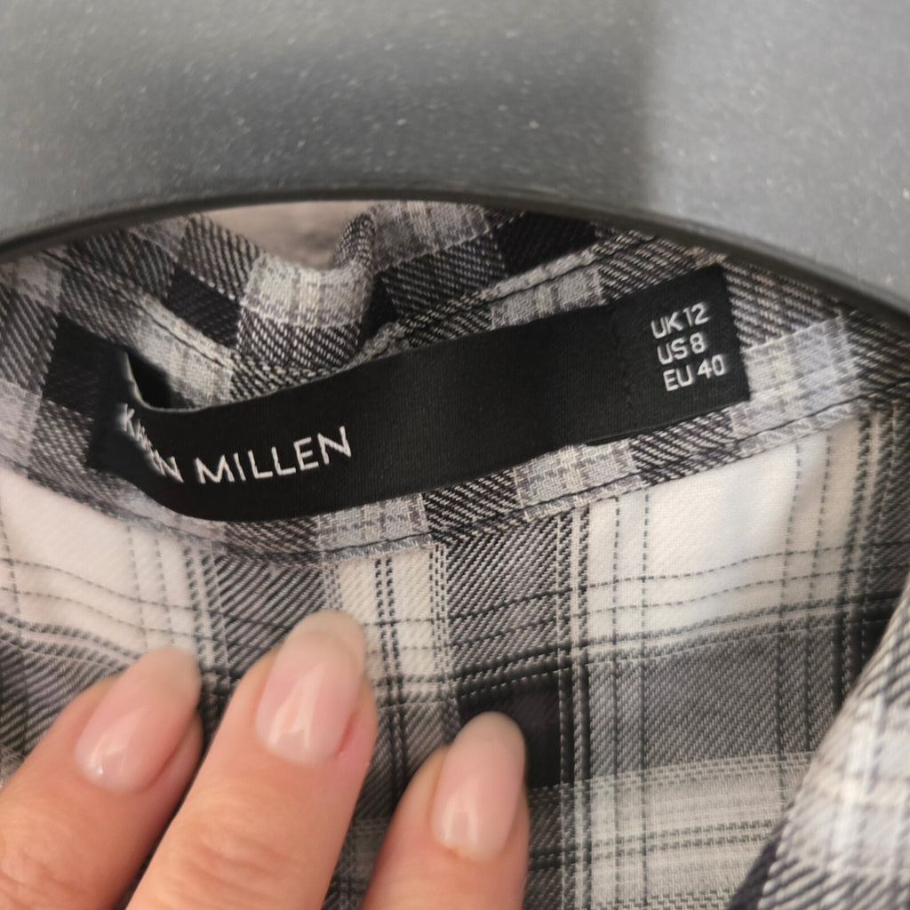 Karen Millen Sleeveless Black and White Checkered Cotton Shirt UK 12, sheer back