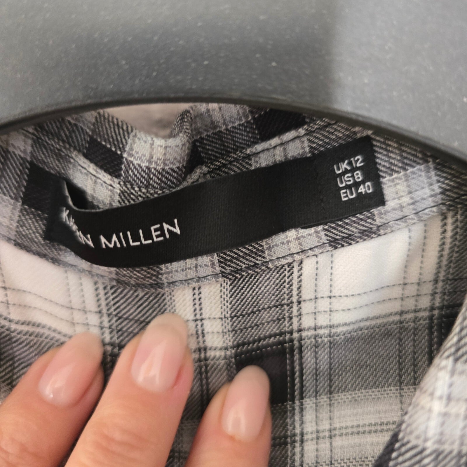 Karen Millen Sleeveless Black and White Checkered Cotton Shirt UK 12, sheer back