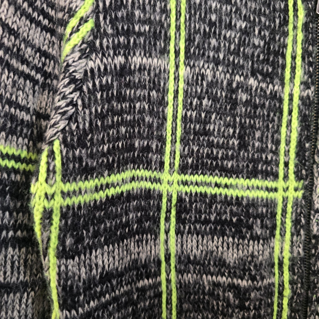 Forever 21 Women's Black and Neon Yellow Acrylic Knit Zip-Up Cardigan Sweater M