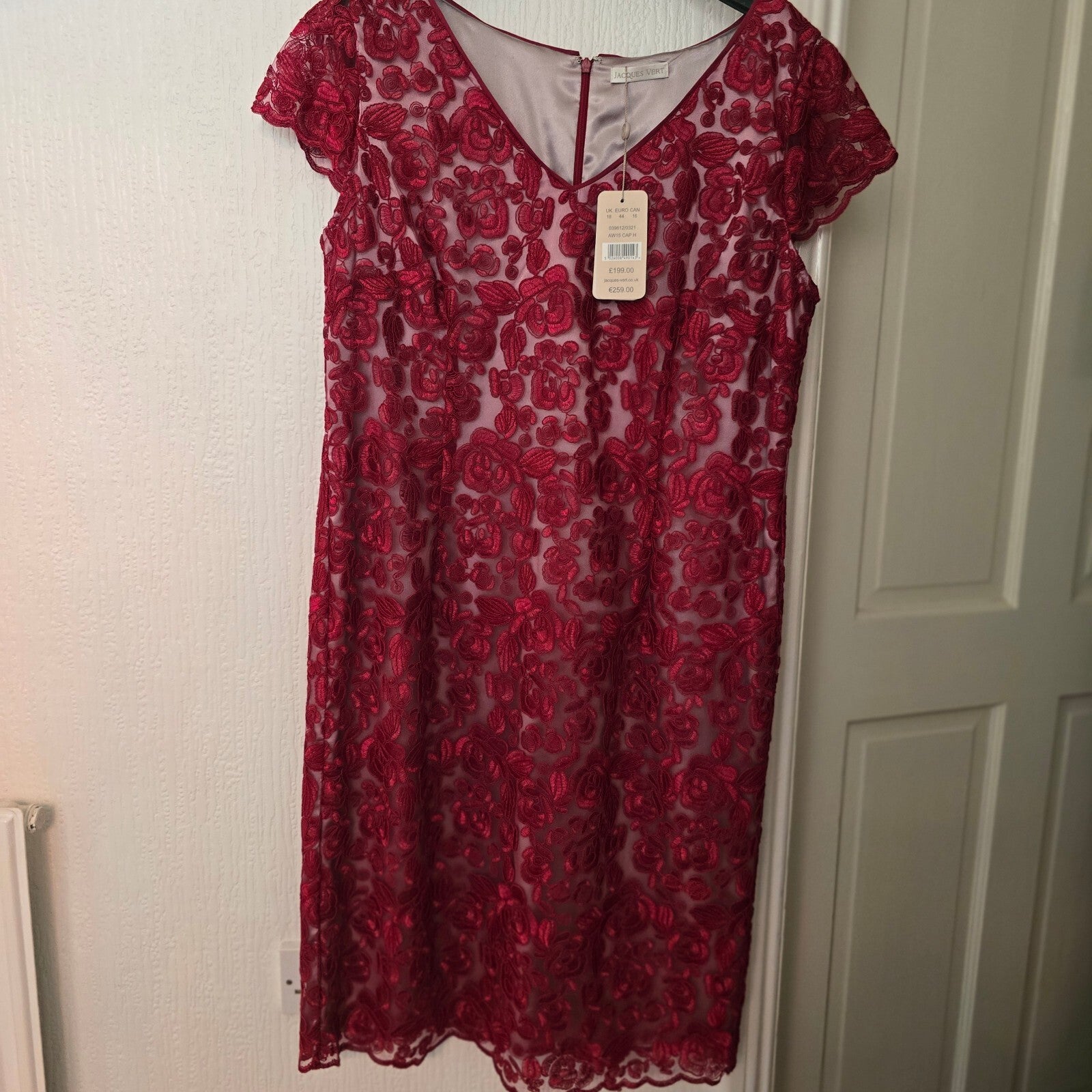 Jacques Vert BNWT Red Floral Lace Overlay Dress UK 18, Mother Of the Bride/Groom