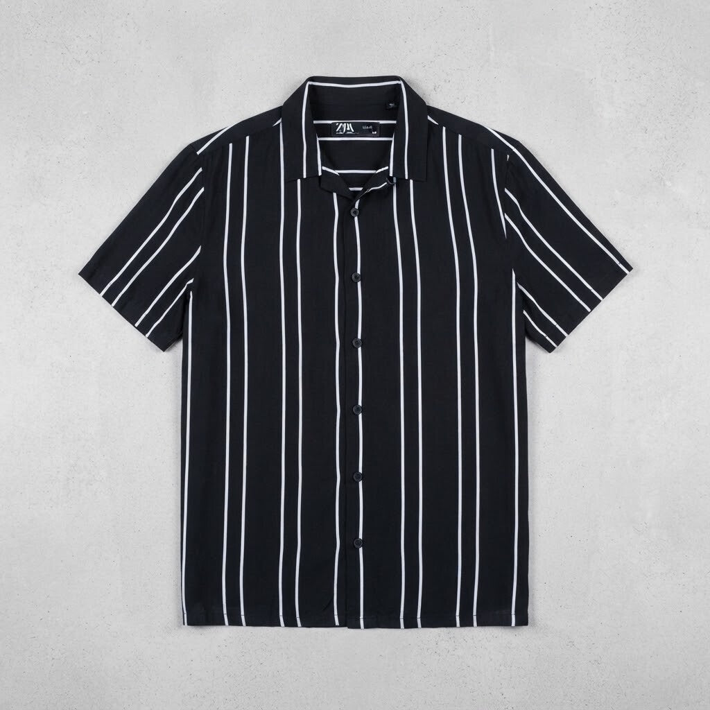 Zara Mens Black and White Vertical Stripe Short Sleeve Shirt Size S