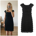 Black Tiered Ruffle Dress with Beaded Lace Cap Sleeves UK Size 12, BNWT