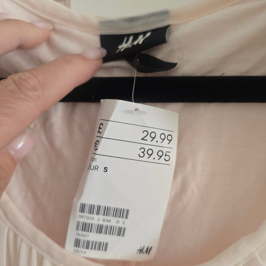 H&M Sleeveless Maxi Dress with Ruffle Shoulder Detail in Soft Pink, Size S, BNWT