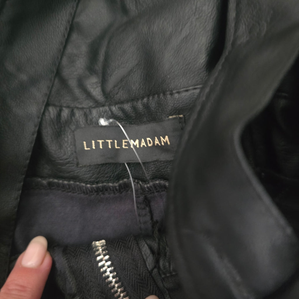 Little Madam Black Faux Leather Dungaree Overalls, Size S, high waisted stretch