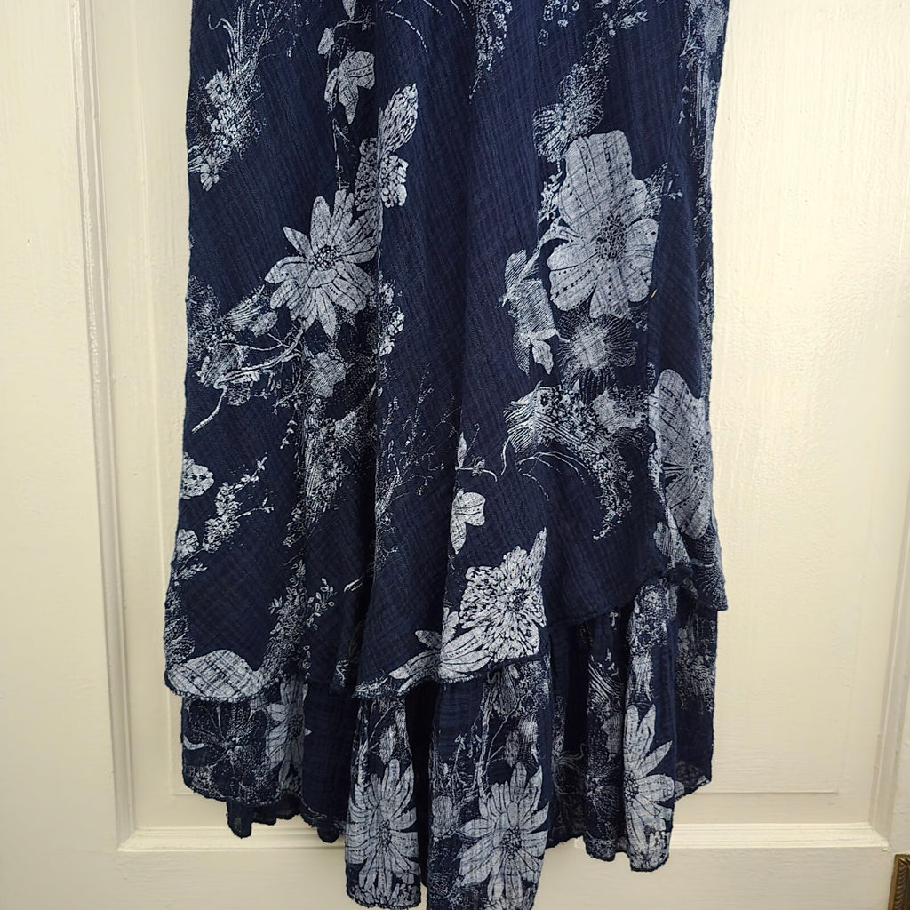 Nina Murati Navy Blue Floral Cotton Midi Dress Size S y2k