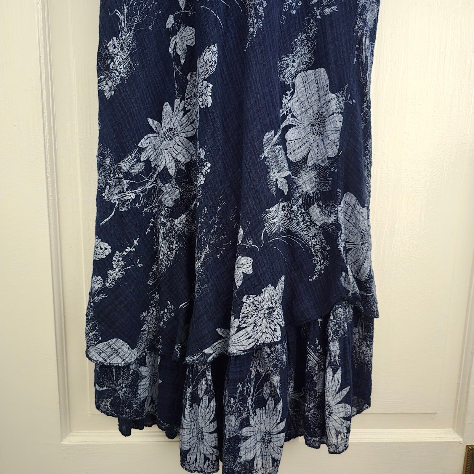 Nina Murati Navy Blue Floral Cotton Midi Dress Size S y2k