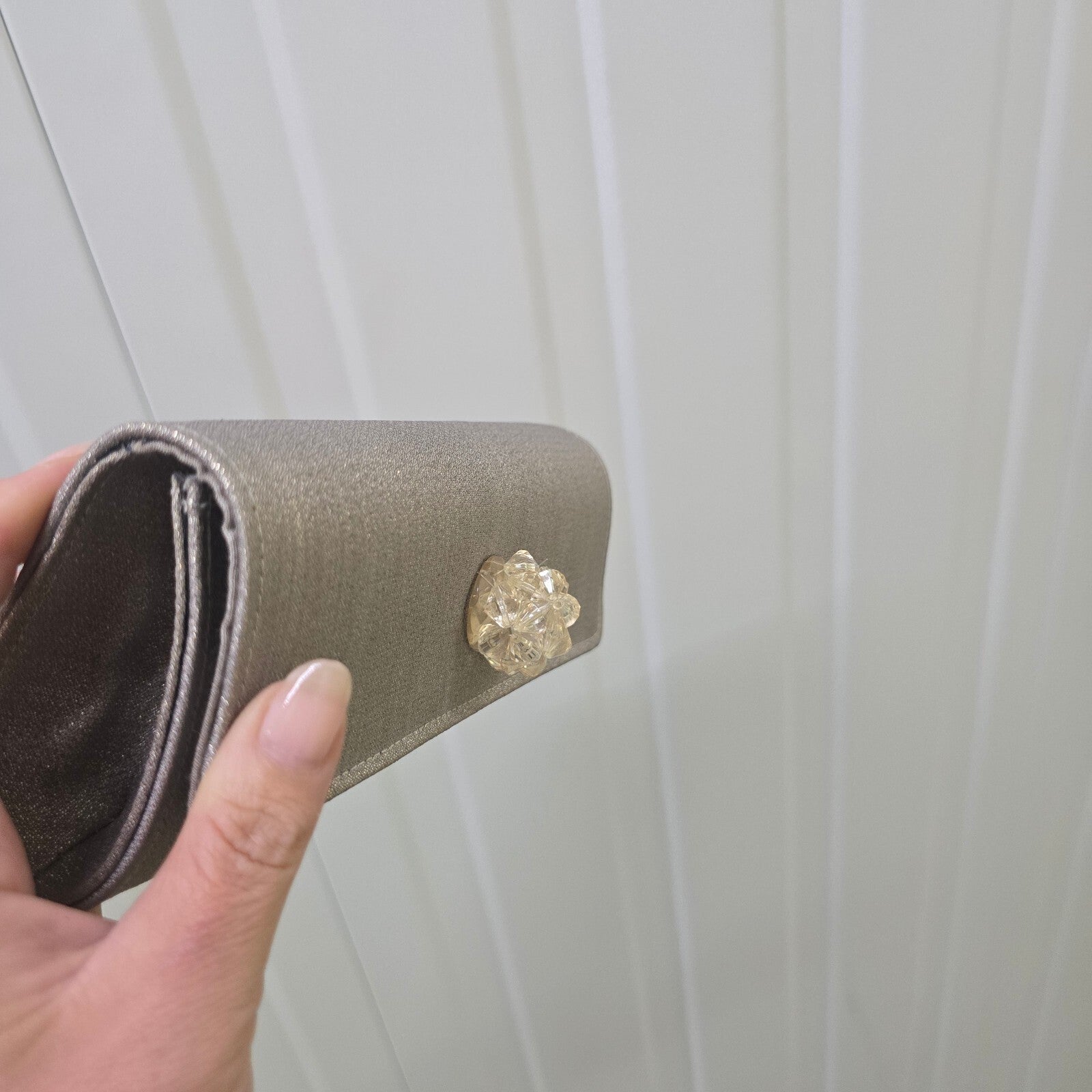 L.K. Bennett Silver Evening Clutch with Floral Crystal Clasp, Vintage Rare