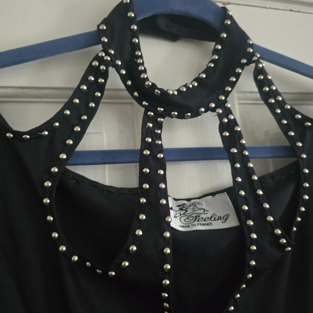 Feeling Black Studded Cut-Out Bodycon Dress Made in France, size S, rare