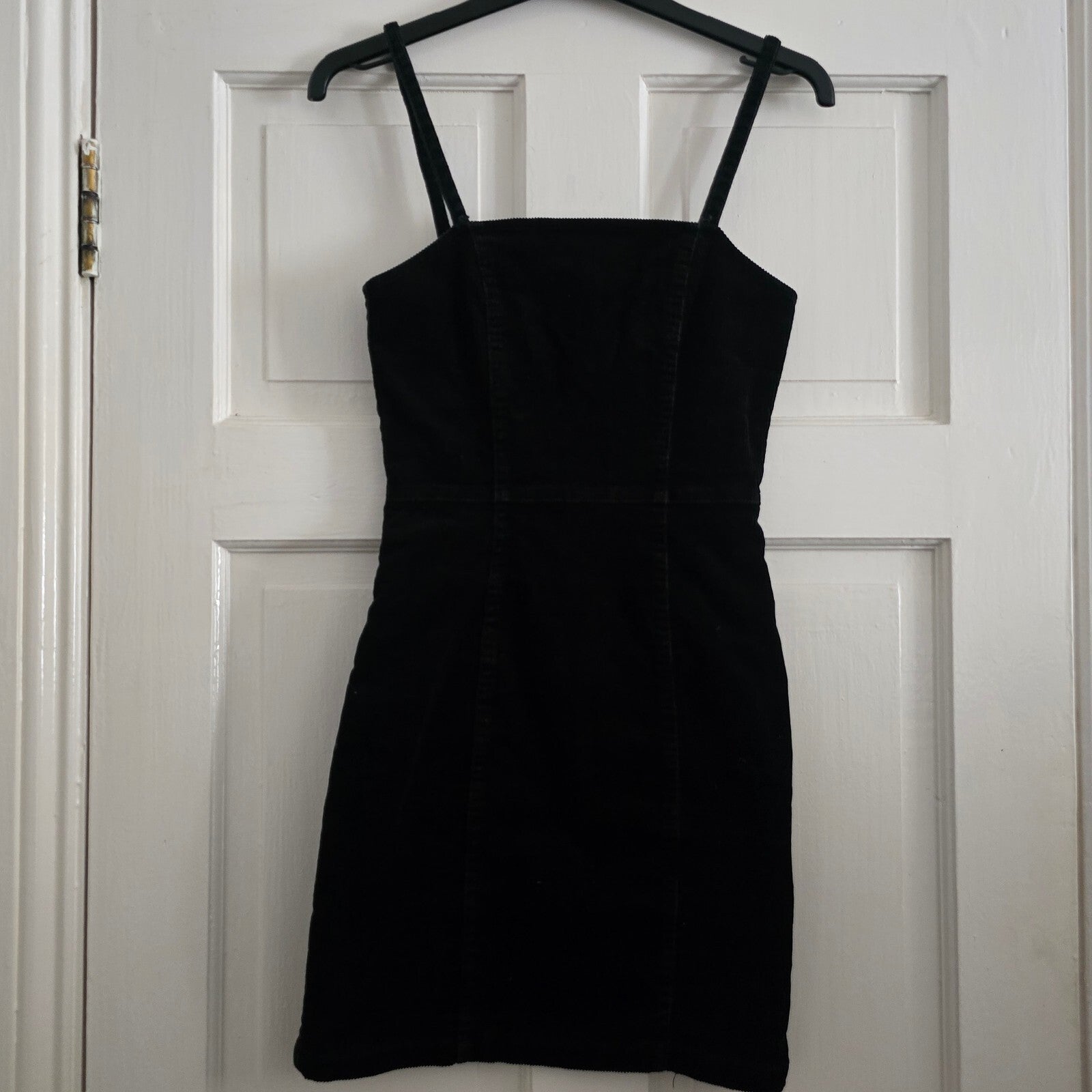 H&M Divided Black strappy Corduroy Mini Dress UK 8 / EUR 36, back zip