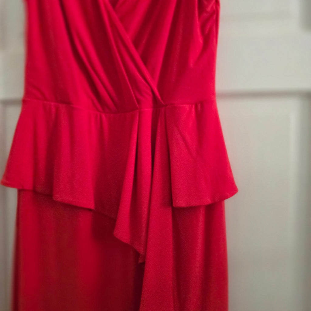 Monsoon Red Sleeveless Peplum Dress UK Size 12, BNWOT, V neck, Drape