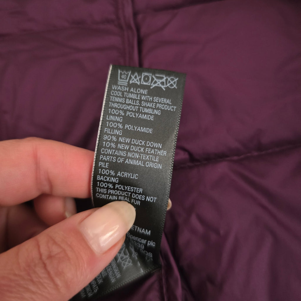 Per Una Deep Purple Puffer Jacket with Faux Fur Hood and Down lining, warm, 14