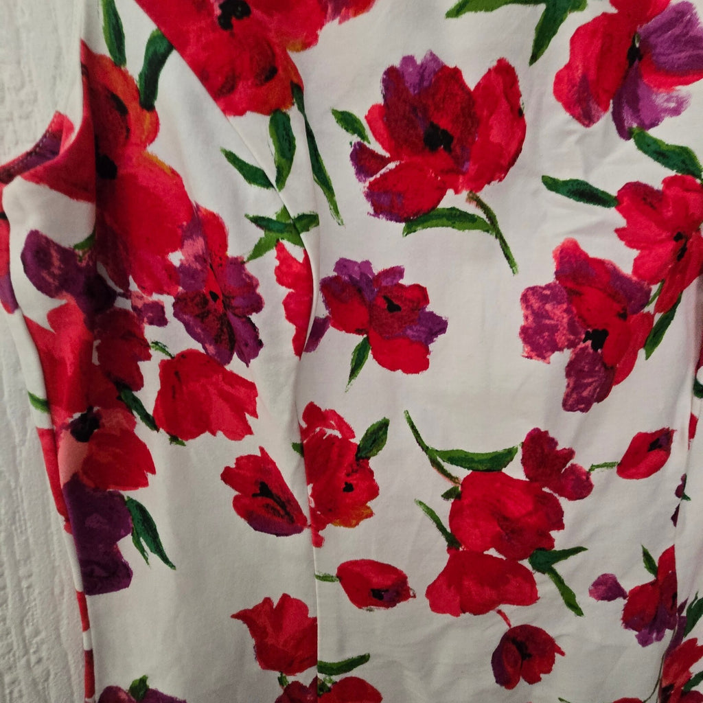 CHAPS Floral Sleeveless Dress with Red and Purple Flowers, poppy, mini, size 8