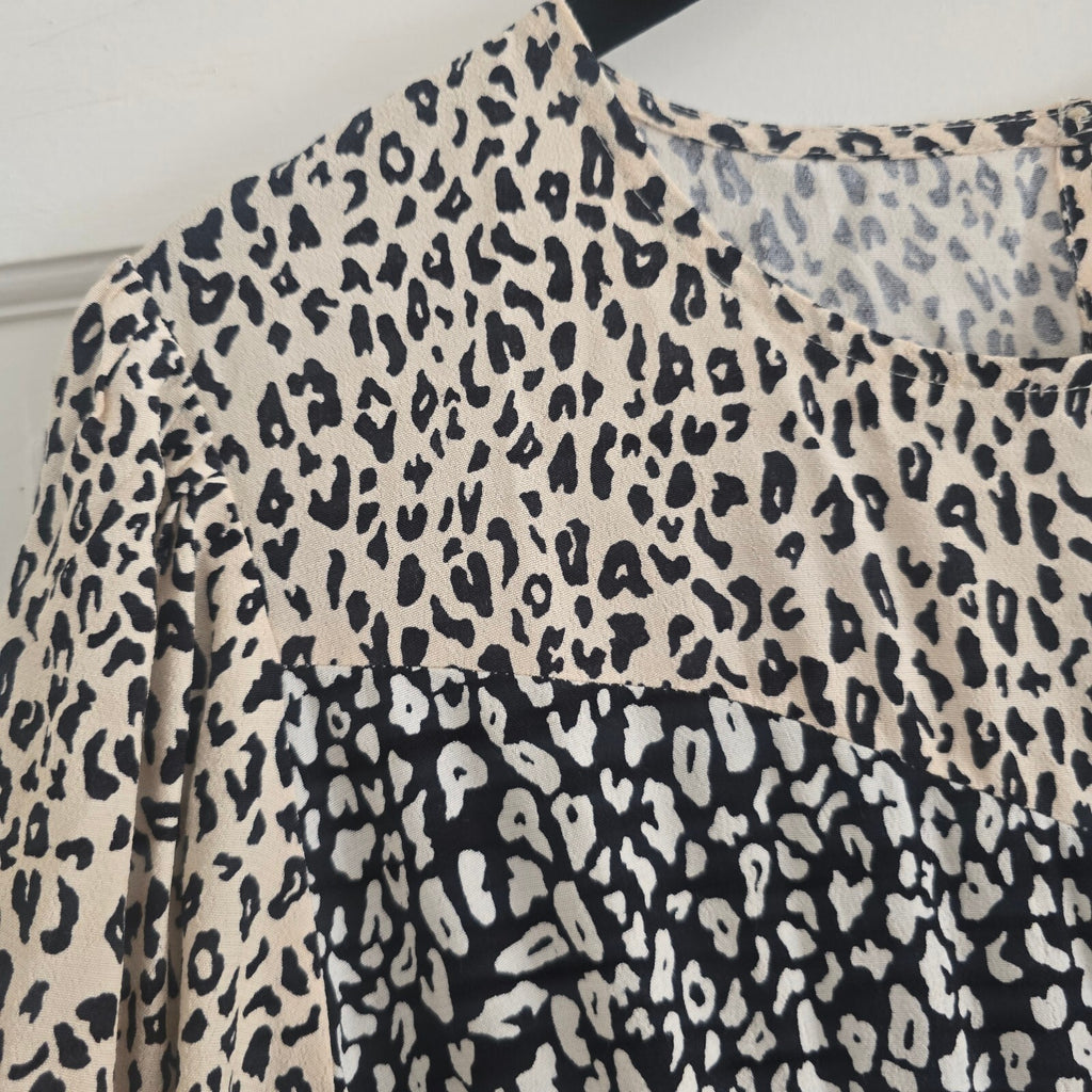 M&S Collection Leopard Print Midi Dress UK 14 Black Mix, relaxed fit