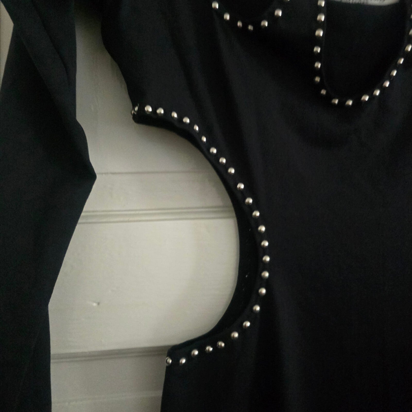 Feeling Black Studded Cut-Out Bodycon Dress Made in France, size S, rare