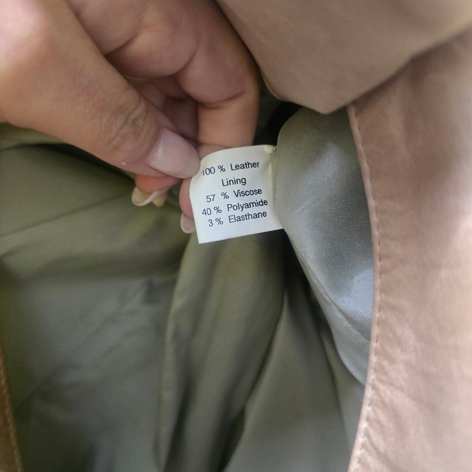 Jigsaw Vintage Beige 100% Leather Long Coat with Lining, size 8