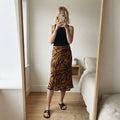 Warehouse Women's Midi Skirt in Black and Orange Tiger Print, UK Size 12