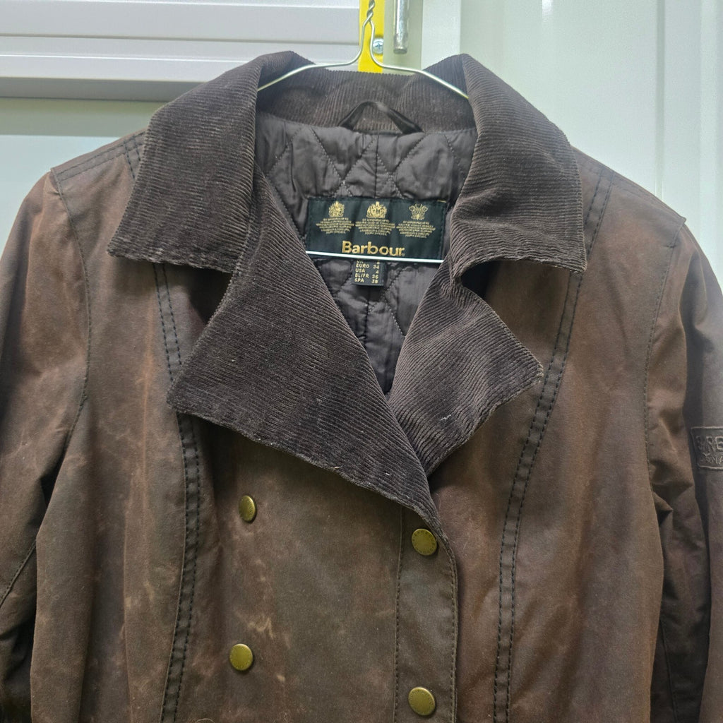 Barbour International Waxed Cotton Belted Trench Jacket Brown Size 8