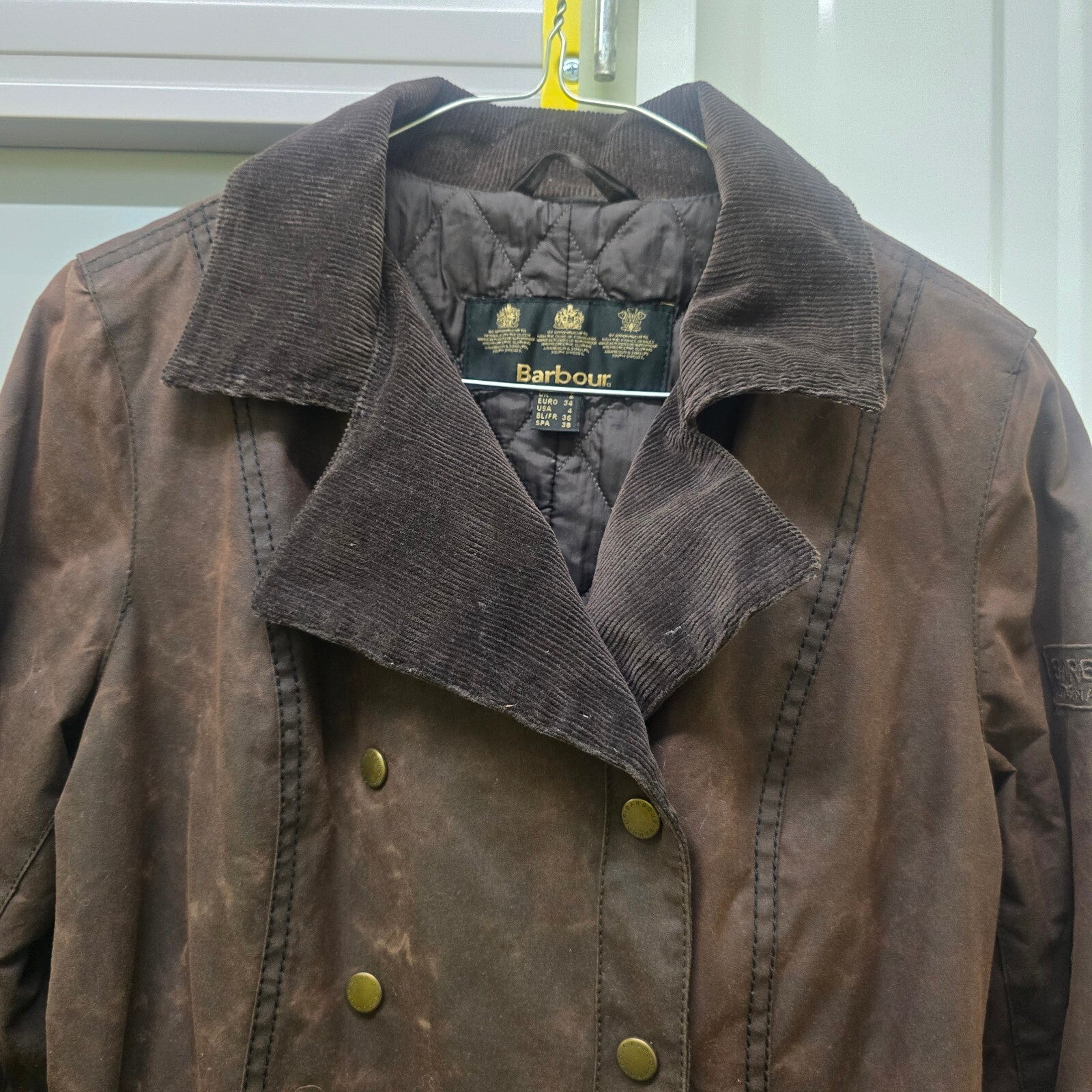 Barbour International Waxed Cotton Belted Trench Jacket Brown Size 8