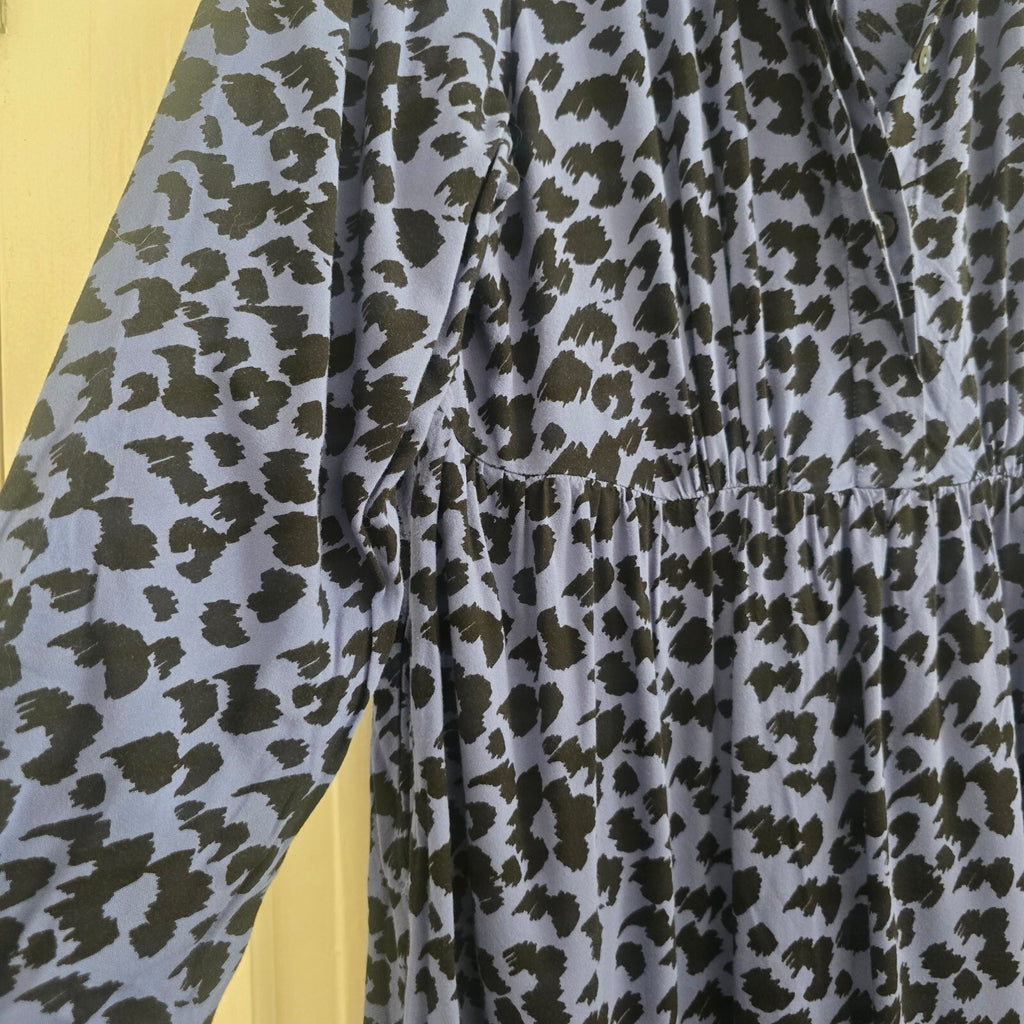 John Lewis Blue and Black Animal Print Long Sleeve Midi Shirt Dress Size 14