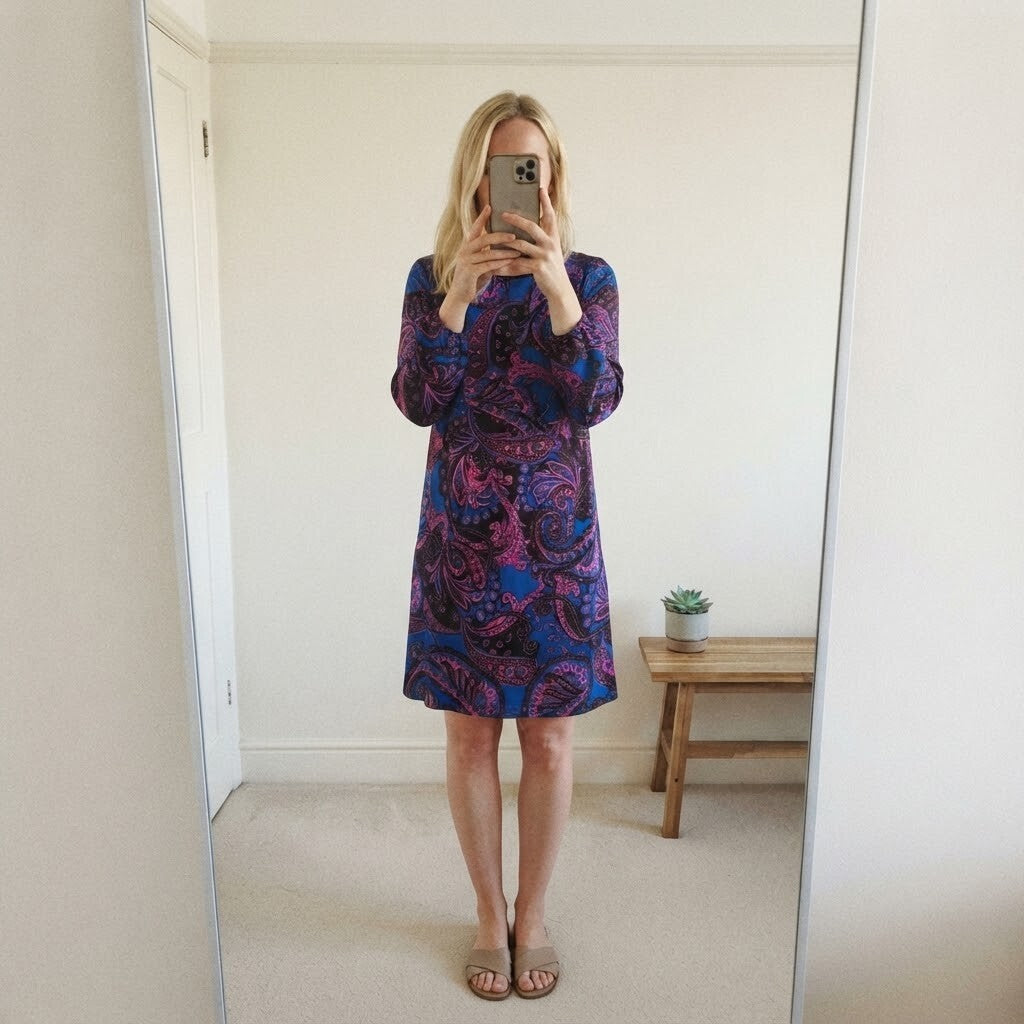 Roman Purple Women's Paisley Print Long Sleeve Dress Size 18
