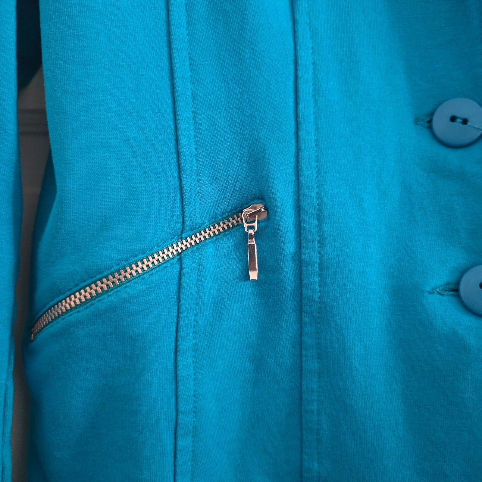 LIV Turquoise Blue Tailored Blazer Jacket Size 40, jersey fabric, stretch, comfy