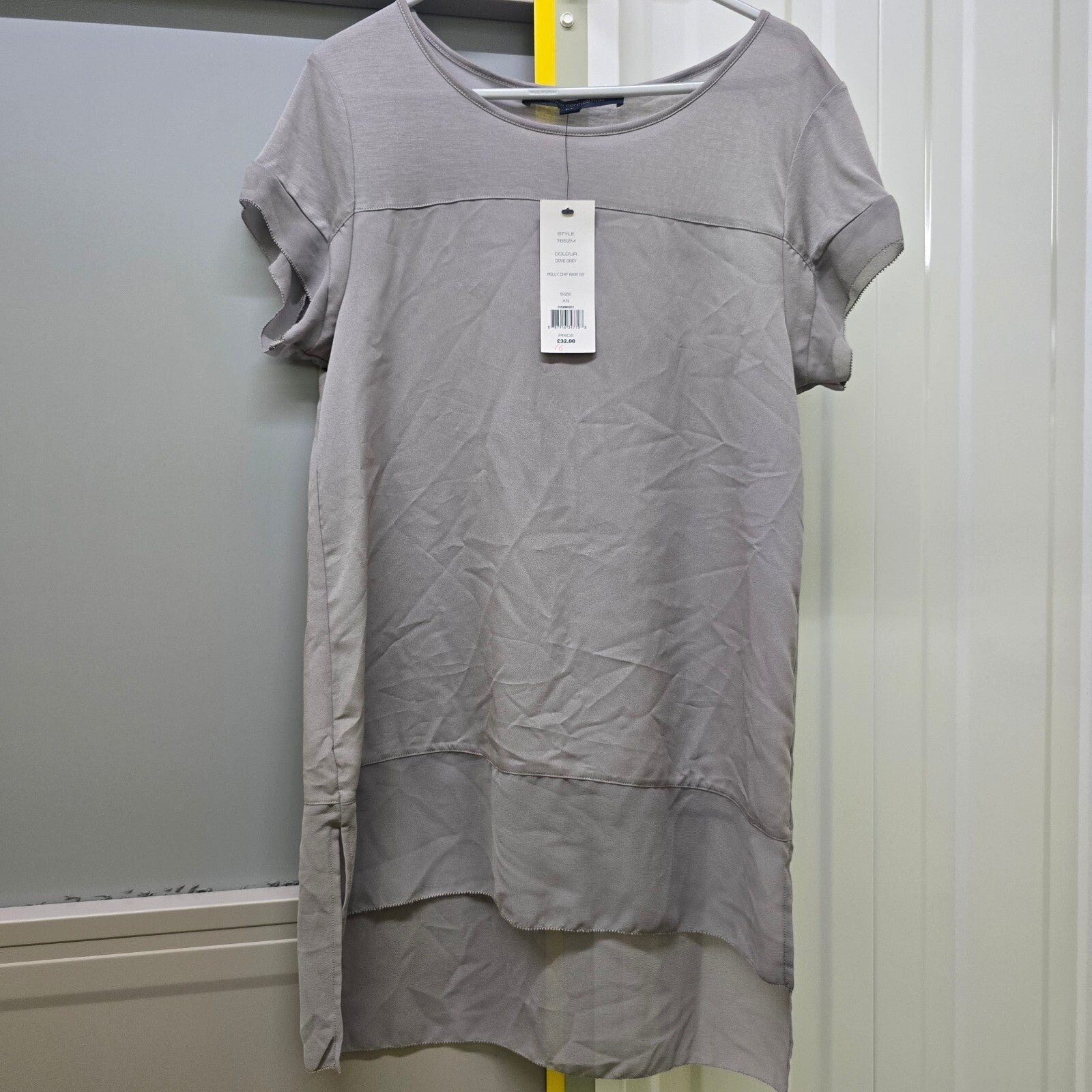 French Connection Dove Grey Polly Chif Raw SS Tunic Top XS, BNWT
