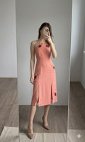 Topshop Pink Embroidered Floral Midi Dress UK 12, front splits, wedding, party