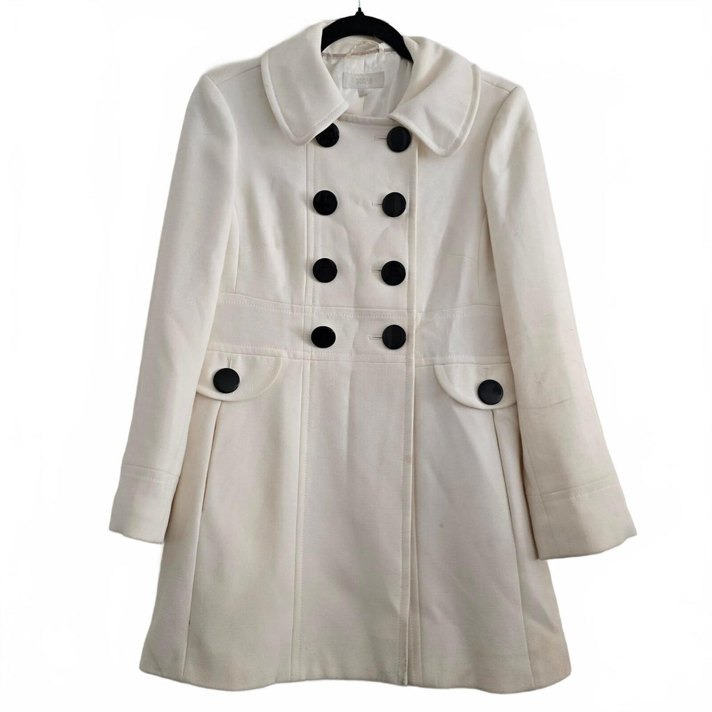 Marks & Spencer Cream Double-Breasted Pea Coat with Black Buttons Size 10P