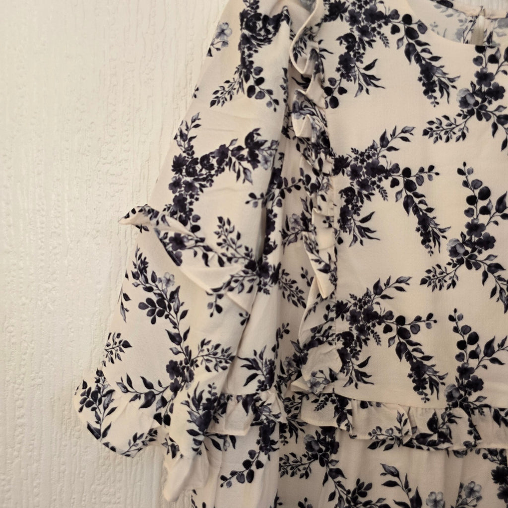 In The Style Women's White and Black Floral Ruffle Dress Size 12 BNWT