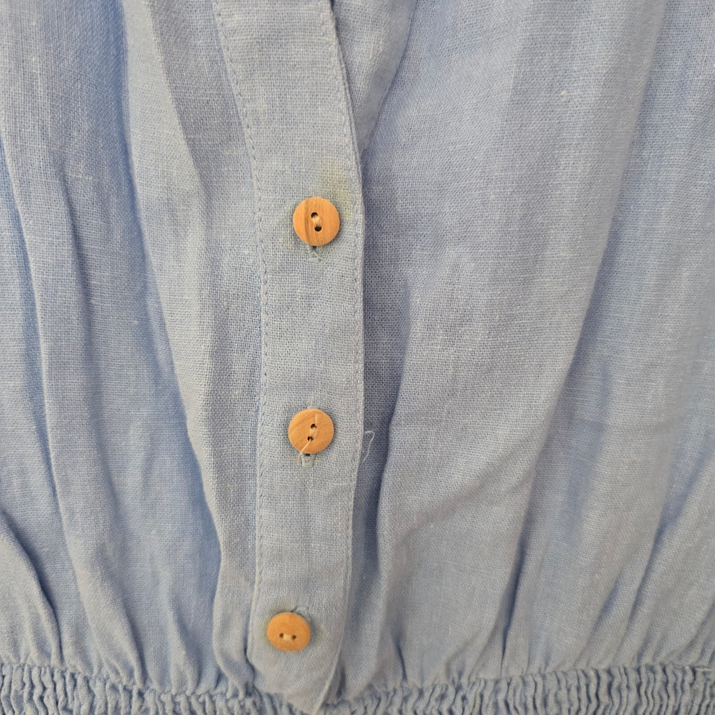 Zara Light Blue Linen Viscose Blend Shirt Dress with Button Detail, Collar, XL