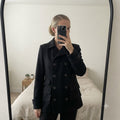 DKNY Black Double-Breasted Wool Blend Coat, cropped short trench, size 8