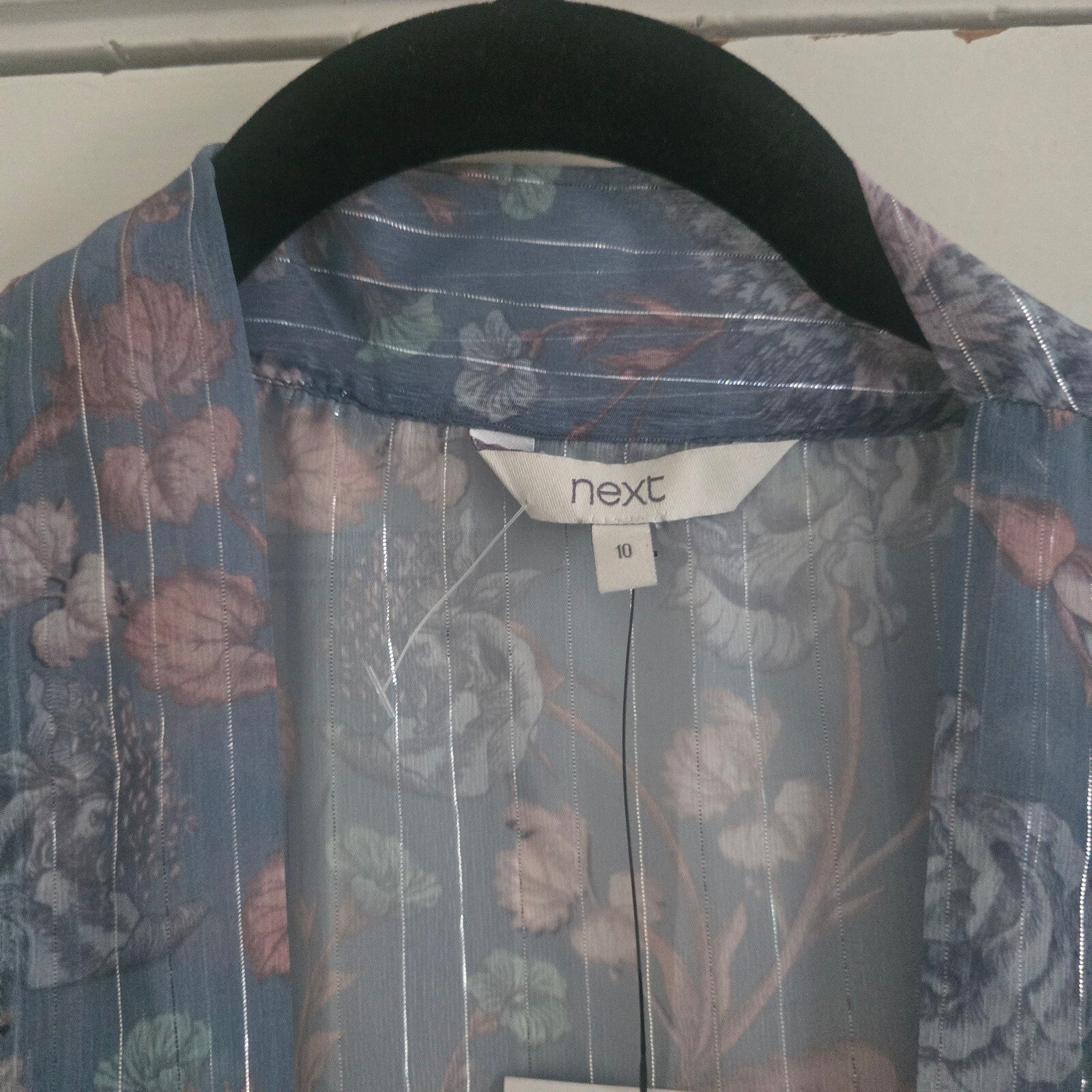 Next Blue Floral Sheer Cardigan Top Blouse Size 10, relaxed lightweight BNWT