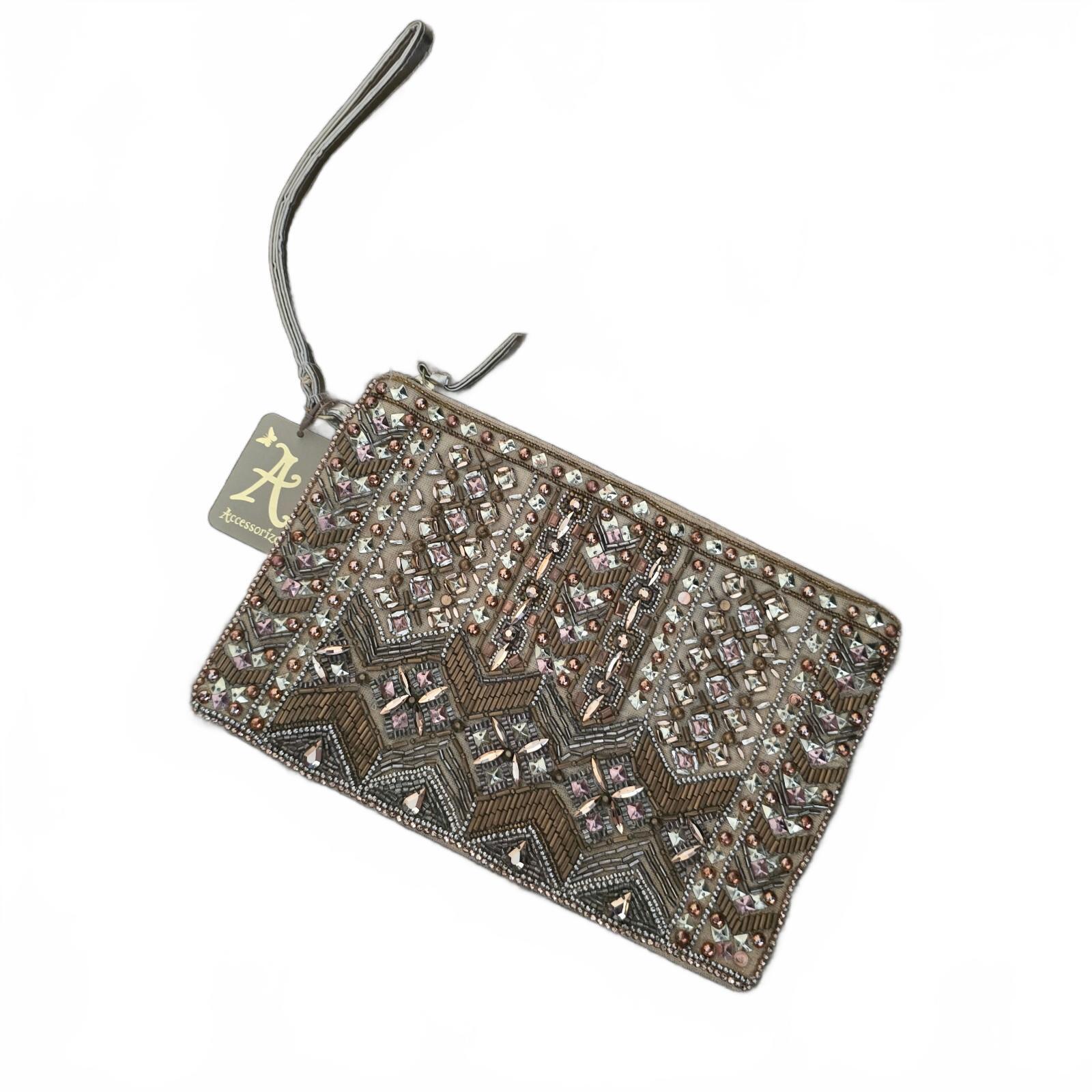 Accessorize Metallic Gold Embellished Beaded Wristlet Clutch Bag BNWT