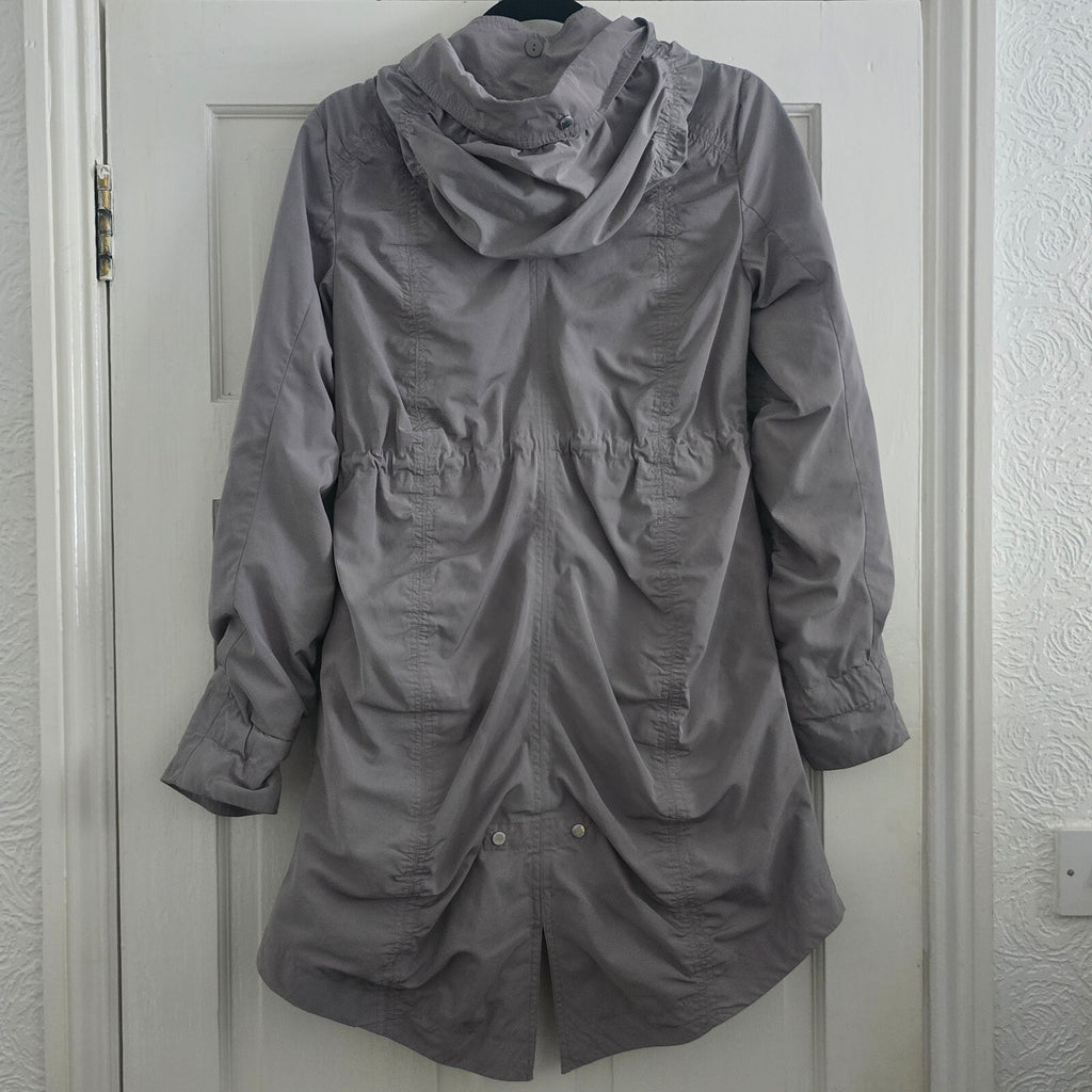 Karen Millen Grey Pale Khaki Hooded Longline Jacket Coat Parka Size 10