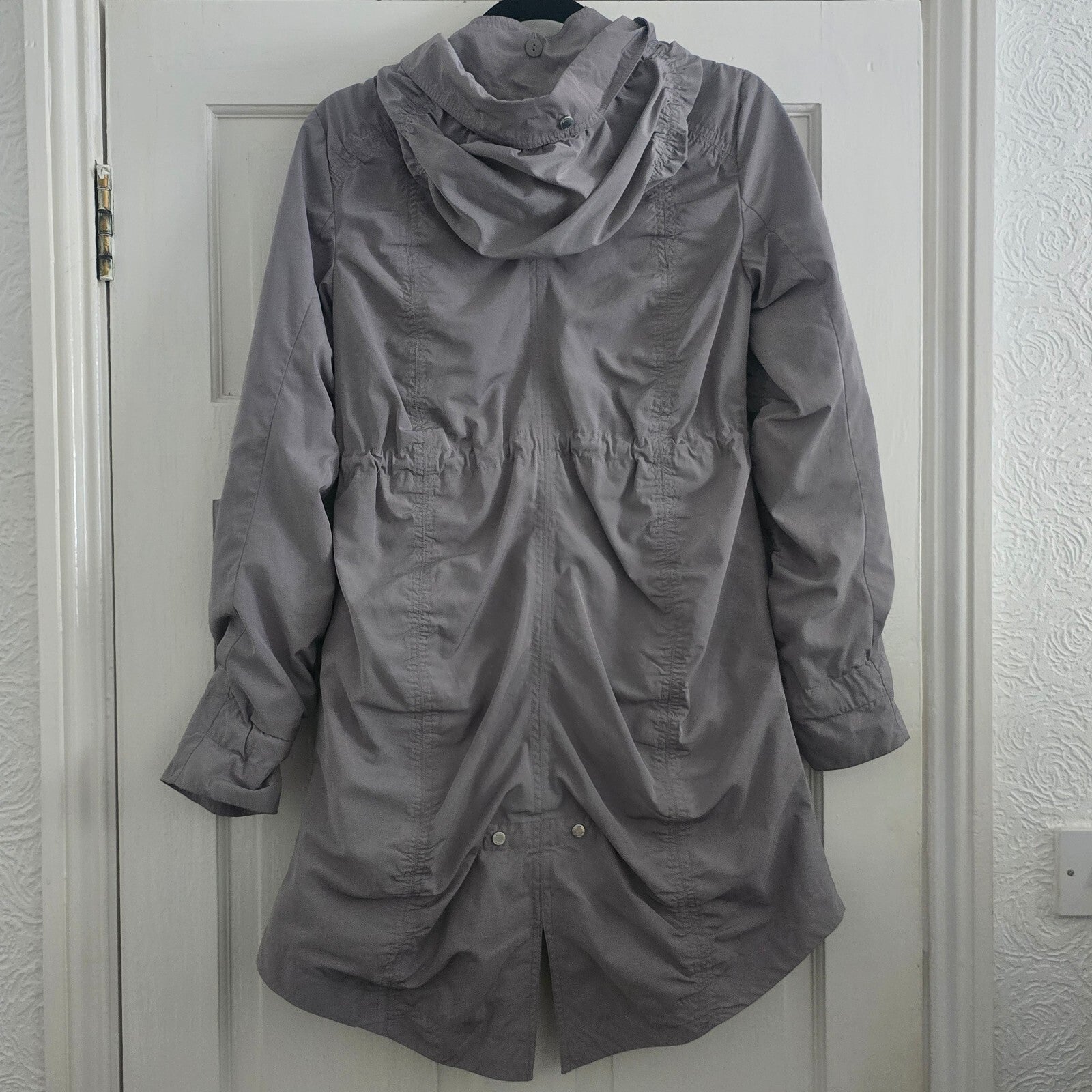 Karen Millen Grey Pale Khaki Hooded Longline Jacket Coat Parka Size 10