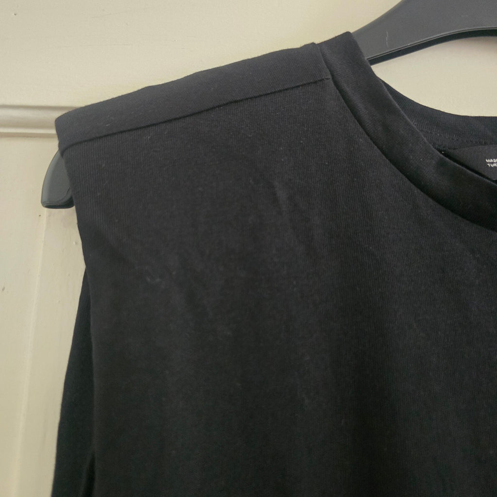F&F Black Sleeveless Cotton Dress UK 10 / EUR 38, shoulder pads, knee length