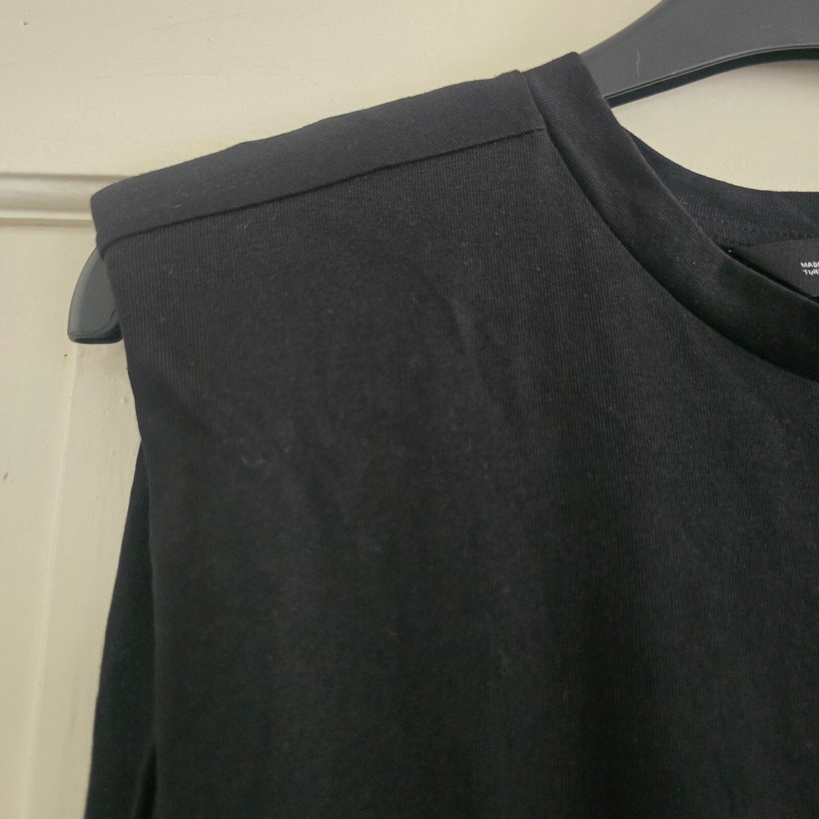 F&F Black Sleeveless Cotton Dress UK 10 / EUR 38, shoulder pads, knee length