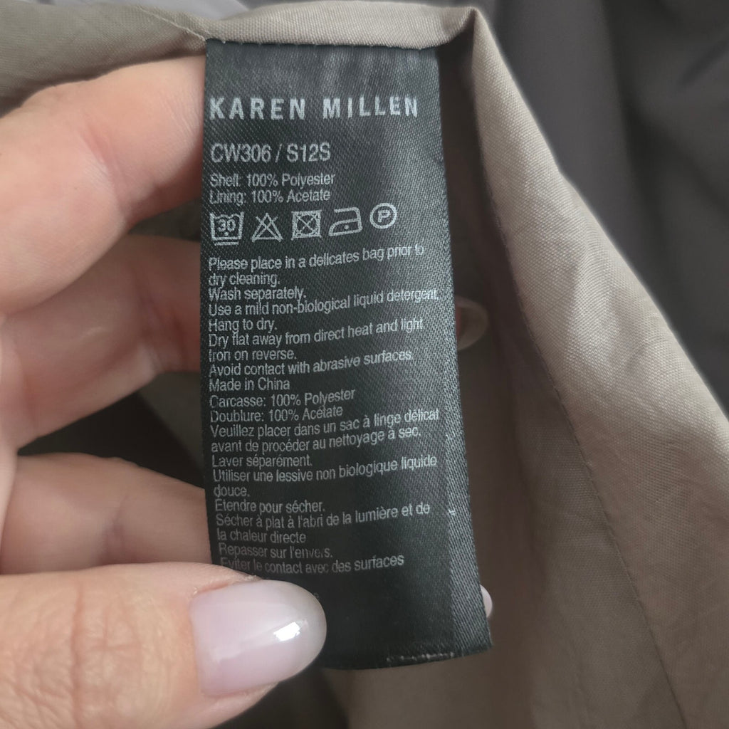Karen Millen Grey Pale Khaki Hooded Longline Jacket Coat Parka Size 10