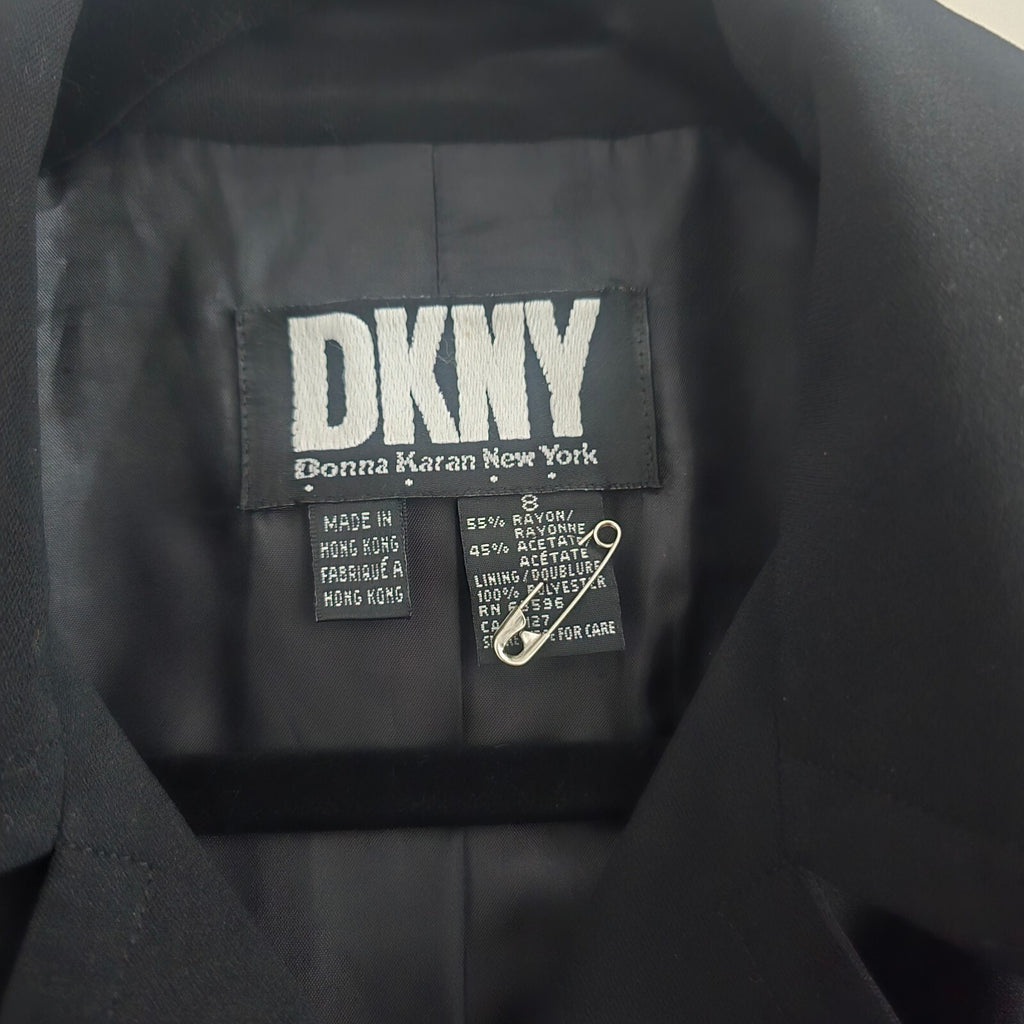 DKNY Black Double-Breasted Wool Blend Coat, cropped short trench, size 8