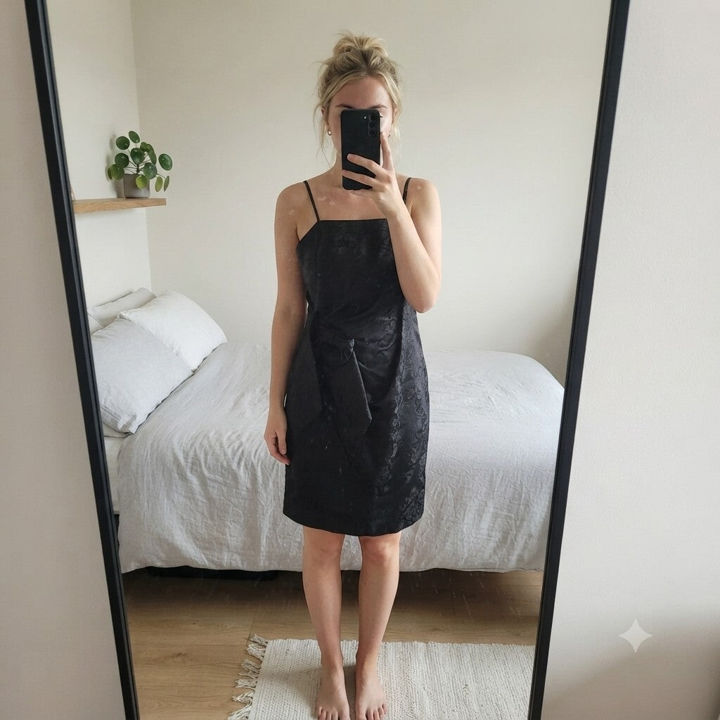 Marks & Spencer Autograph Black Jacquard Spaghetti Strap Dress UK 12, party glam